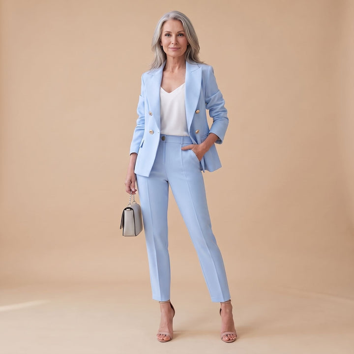 Tweedelige Set Dames Blazer Broekpak Dubbele Rij Knopen