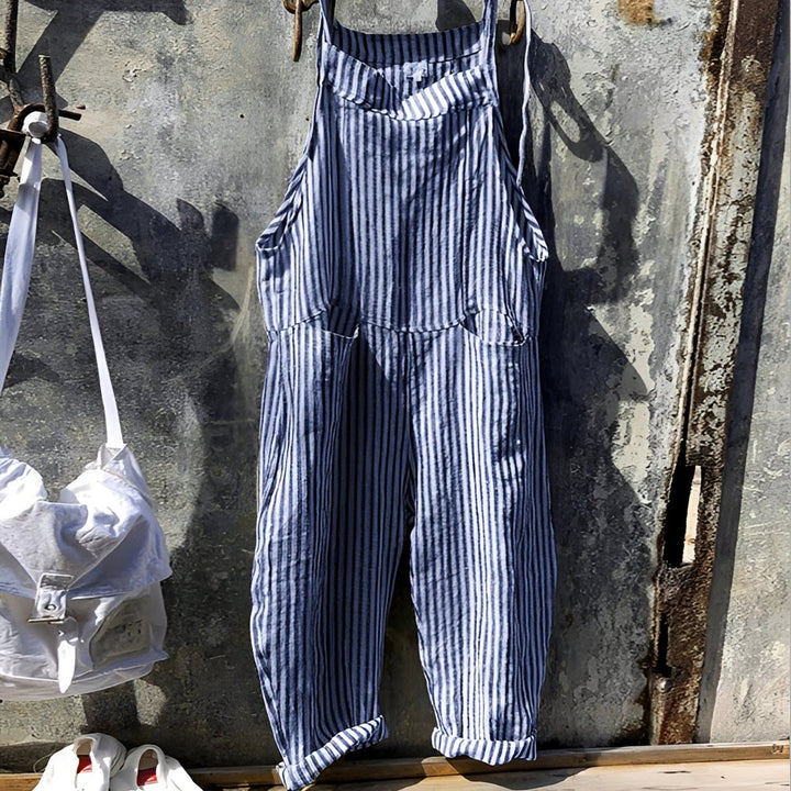 Unisex Gestreepte Vintage Relaxed-Fit Tuinbroek Overall - Blauw