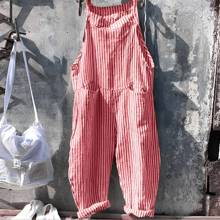 Unisex Gestreepte Vintage Relaxed-Fit Tuinbroek Overall - Rood