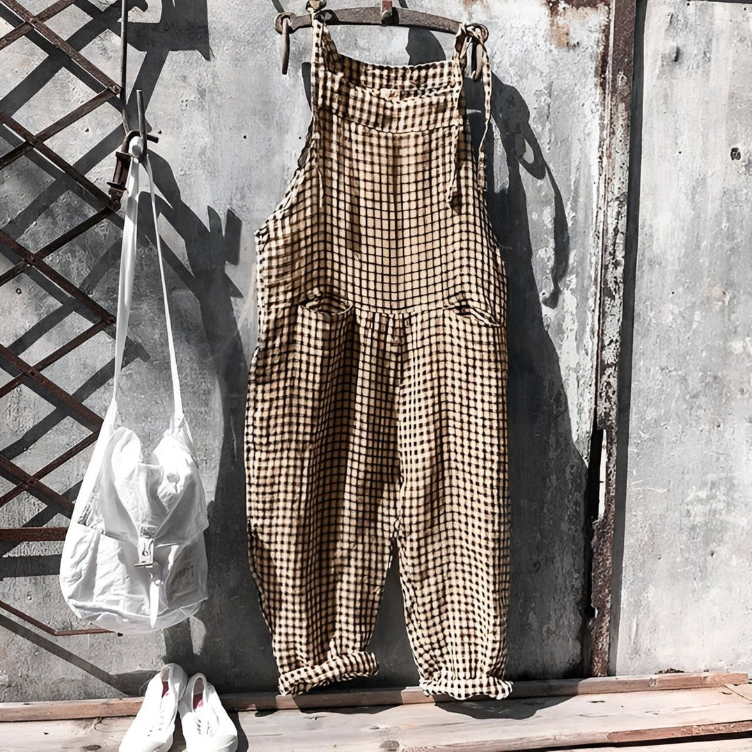 Unisex Gestreepte Vintage Relaxed-Fit Tuinbroek Overall - Bruin