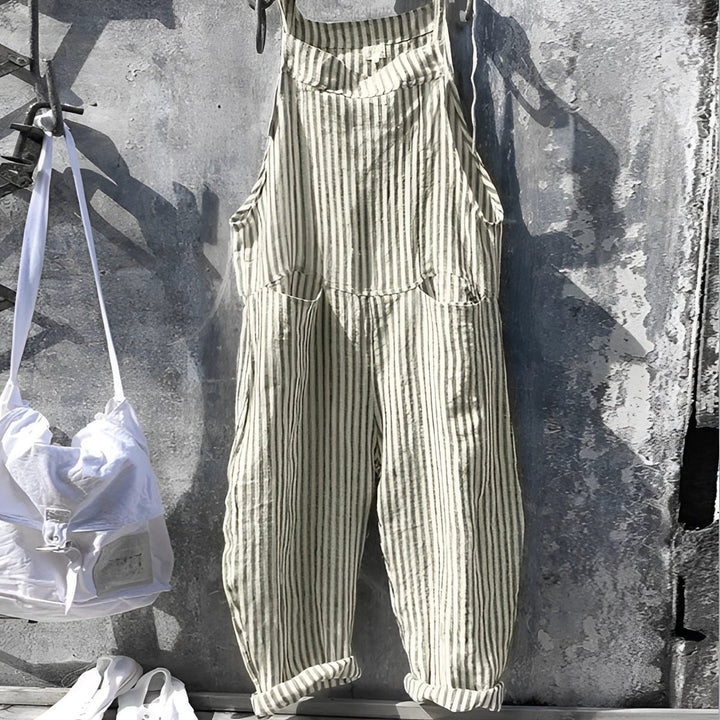 Unisex Gestreepte Vintage Relaxed-Fit Tuinbroek Overall - Groen