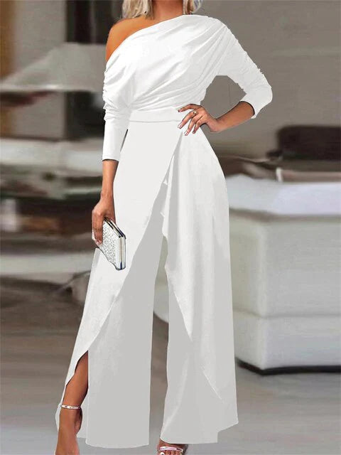 Sanne | Dames Off-Shoulder Wijdbeens Jumpsuit met Lange Mouw