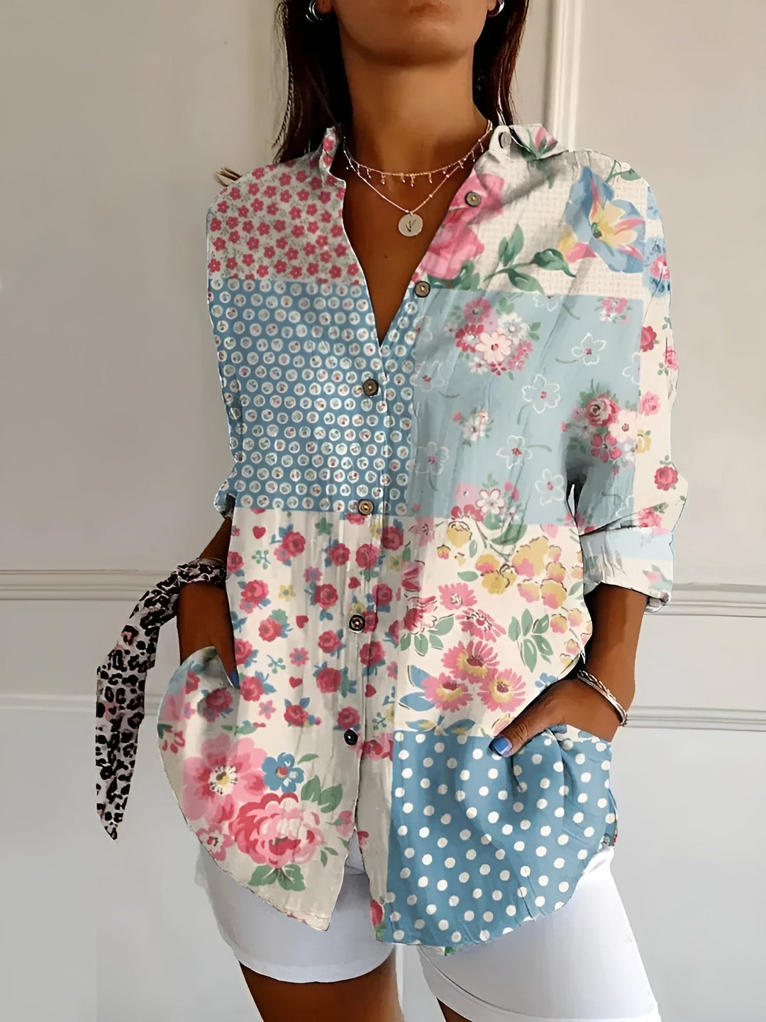 Ella | Dames Bloemen Knoop Voorkant Blouse