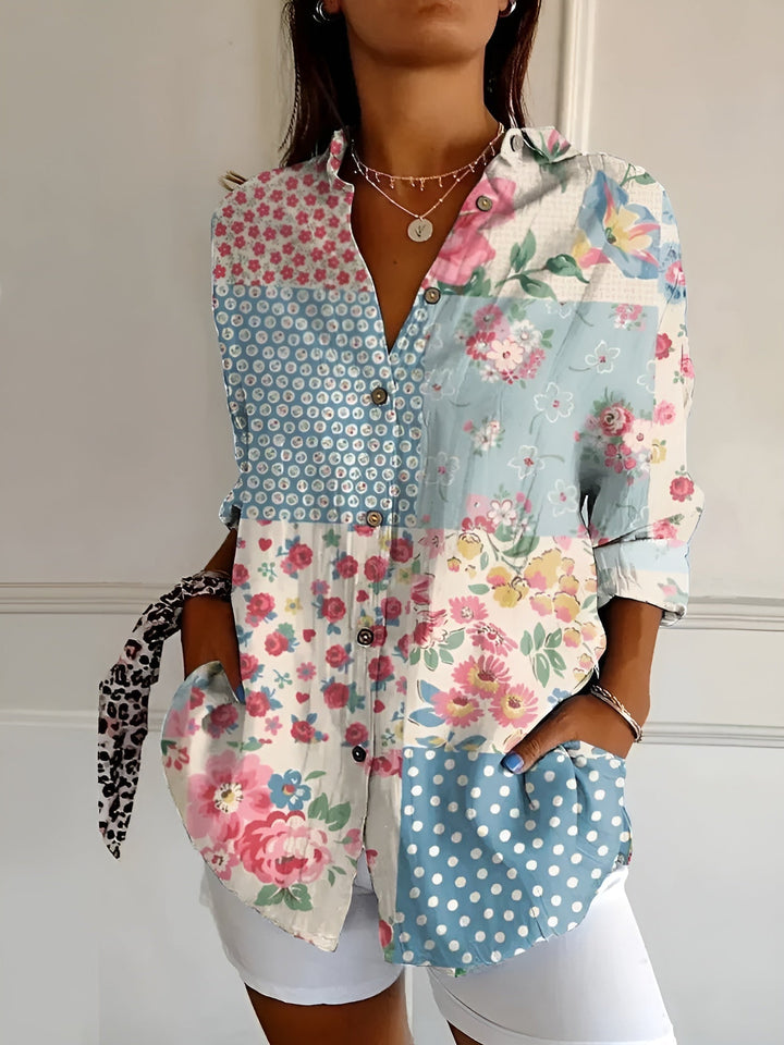 Ella | Dames Bloemen Knoop Voorkant Blouse