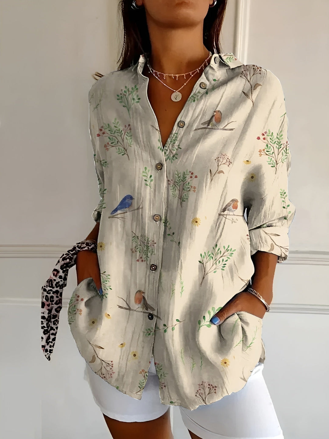 Ella | Dames Bloemen Knoop Voorkant Blouse