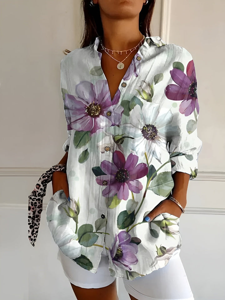 Ella | Dames Bloemen Knoop Voorkant Blouse