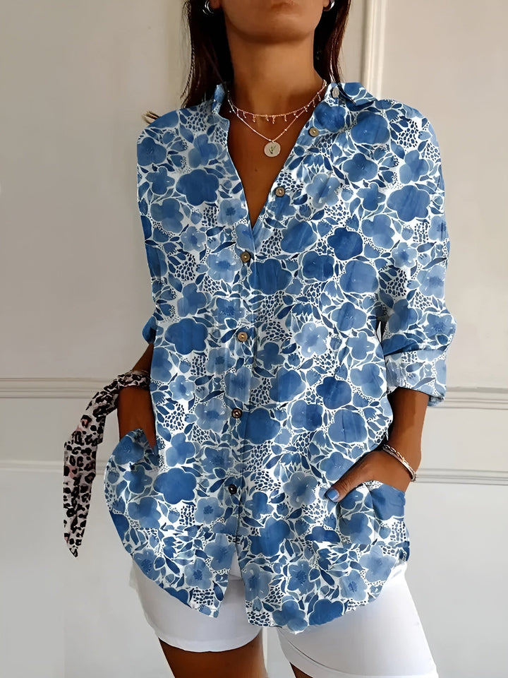 Ella | Dames Bloemen Knoop Voorkant Blouse