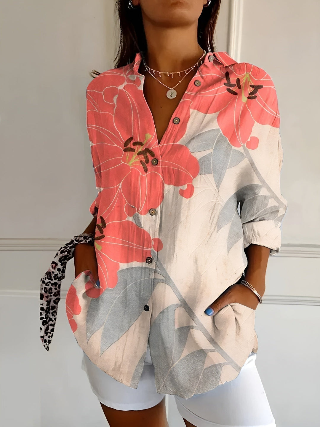 Ella | Dames Bloemen Knoop Voorkant Blouse