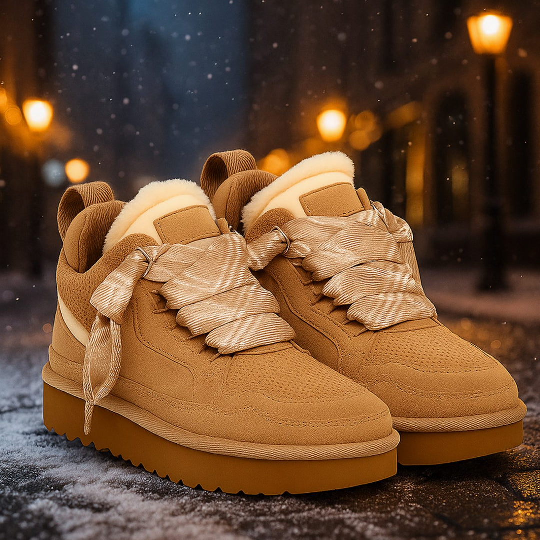 Warme Gevoerde Laarzen Dames Veterschoenen Antislip Winterboots - Beige