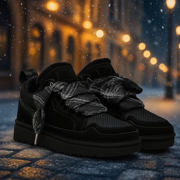 Warme Gevoerde Laarzen Dames Veterschoenen Antislip Winterboots - Zwart