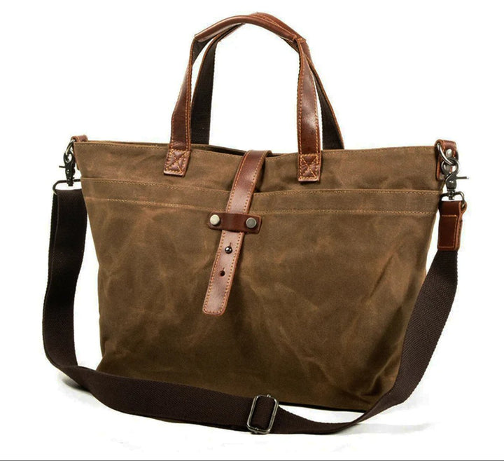 Waterdichte Gewaxed Canvas Tote Bag Leren Handvatten - Tabakblatt