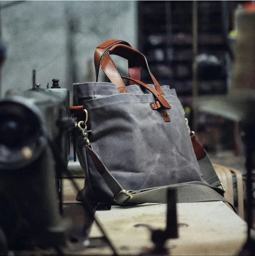Waterdichte Gewaxed Canvas Tote Bag Leren Handvatten