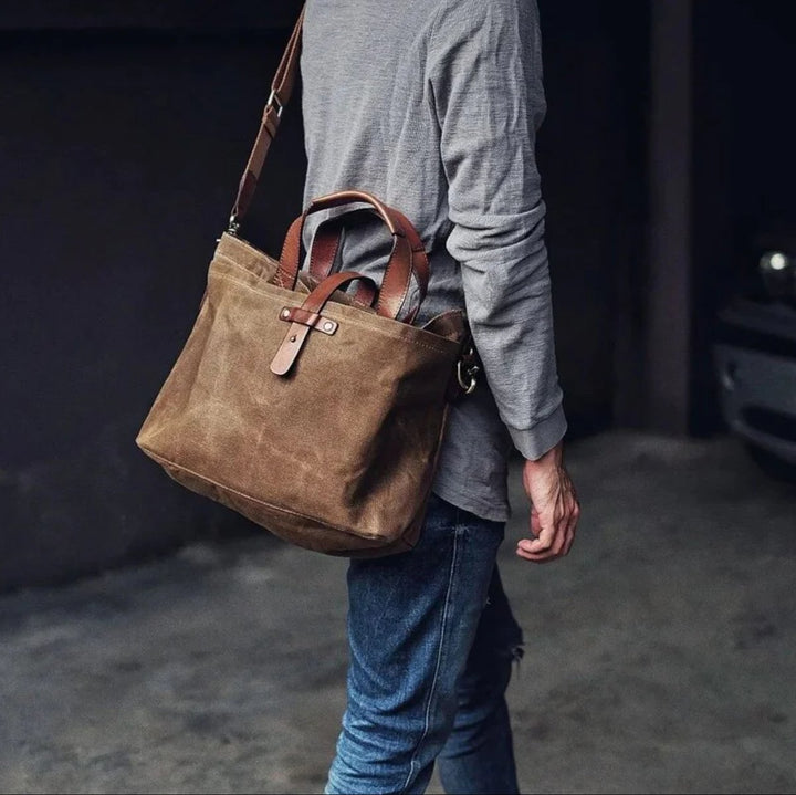 Waterdichte Gewaxed Canvas Tote Bag Leren Handvatten