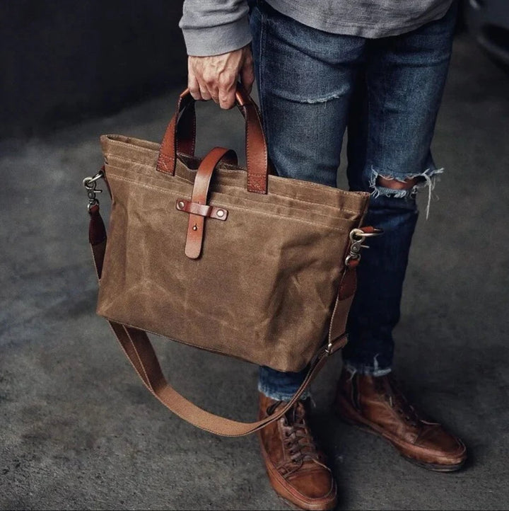 Waterdichte Gewaxed Canvas Tote Bag Leren Handvatten