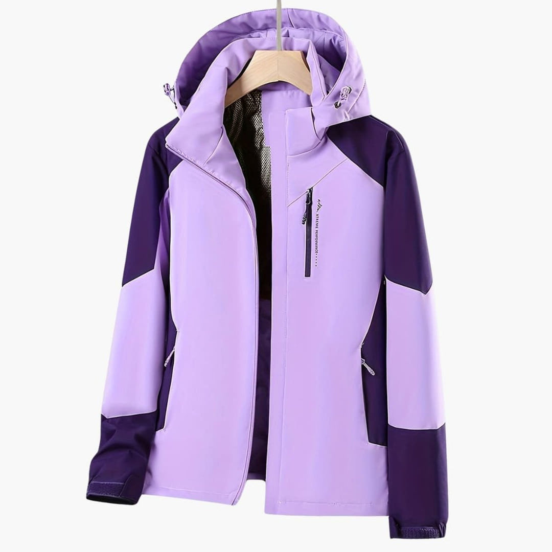 Winddichte Hoodie Jas Dames Colorblock Reissverschluss - Paars