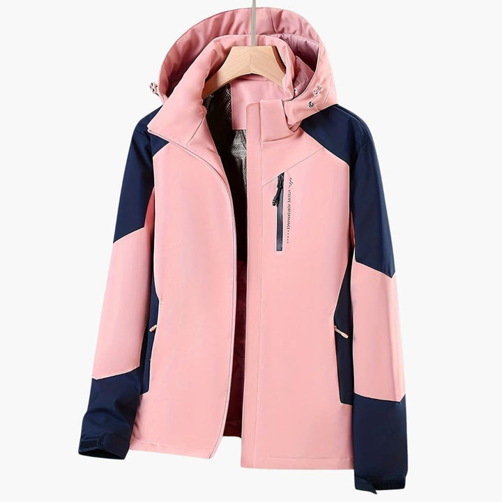Winddichte Hoodie Jas Dames Colorblock Reissverschluss - Roze