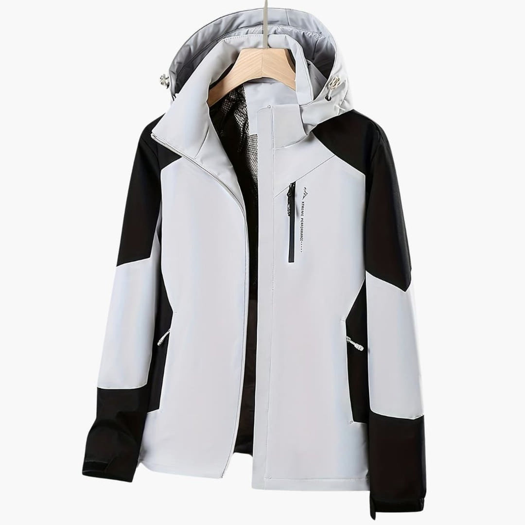 Winddichte Hoodie Jas Dames Colorblock Reissverschluss - Grijs