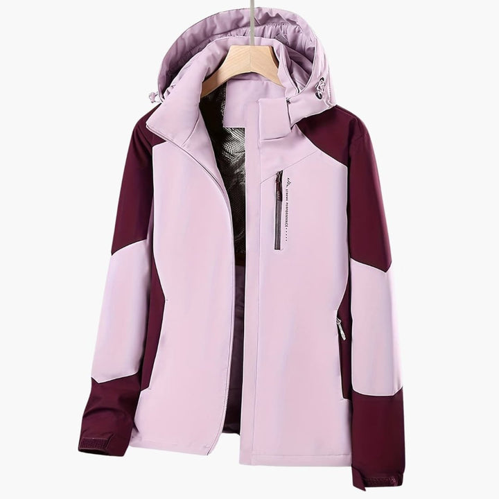 Winddichte Hoodie Jas Dames Colorblock Reissverschluss - Rood