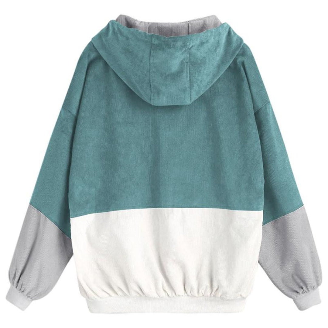 Winterjas Dames Colorblock Corduroy Hoodie Elastische Zoom