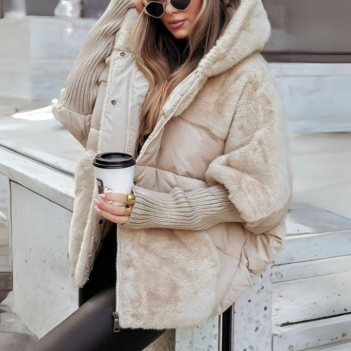 Winterjas Dames Gewatteerde Hoodie Puffer Faux-Fur - Beige