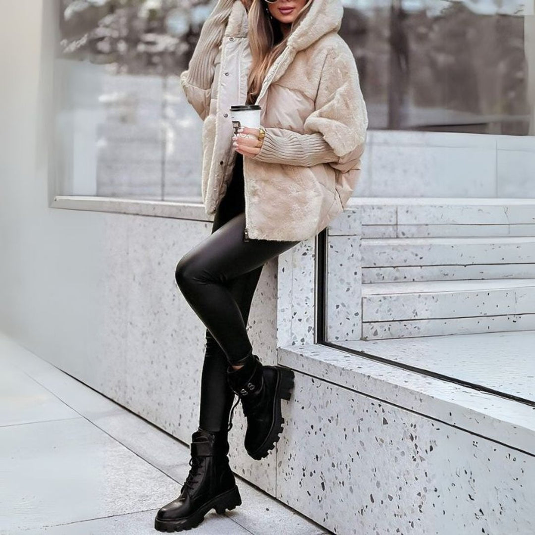 Winterjas Dames Gewatteerde Hoodie Puffer Faux-Fur