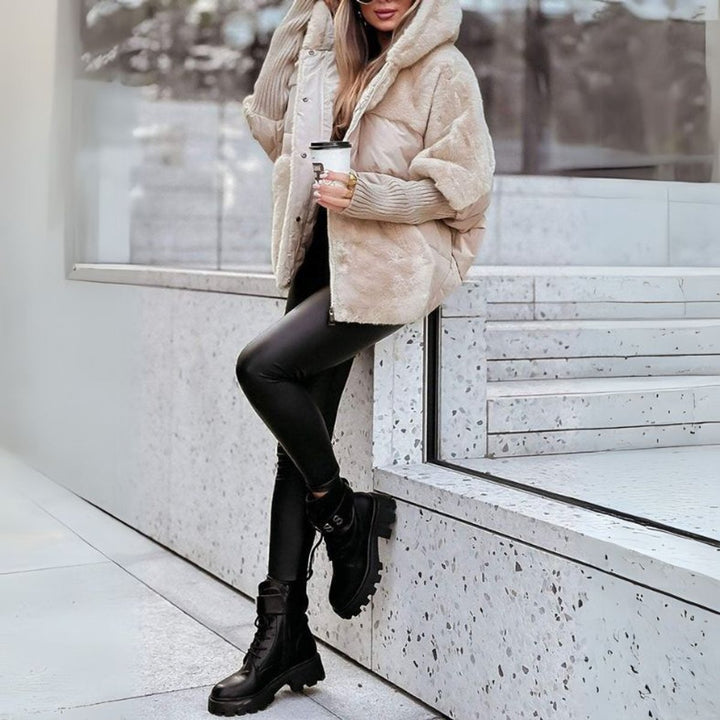 Winterjas Dames Gewatteerde Hoodie Puffer Faux-Fur