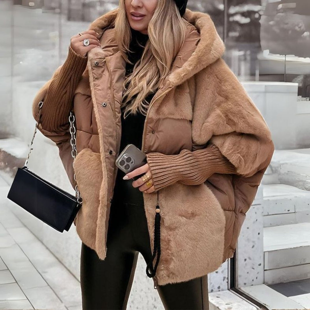 Winterjas Dames Gewatteerde Hoodie Puffer Faux-Fur - Bruin