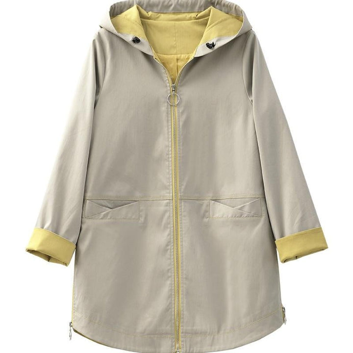 Winterjas Dames Hooded Parka Ritsluiting Contrastvoering - Khaki