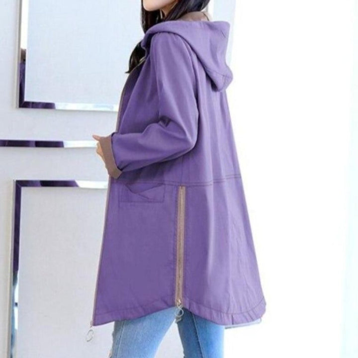 Winterjas Dames Hooded Parka Ritsluiting Contrastvoering - Paars