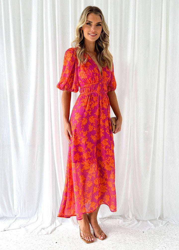 Laila | Dames Bloemenprint V-Hals Maxi Bruiloftsgast Jurk