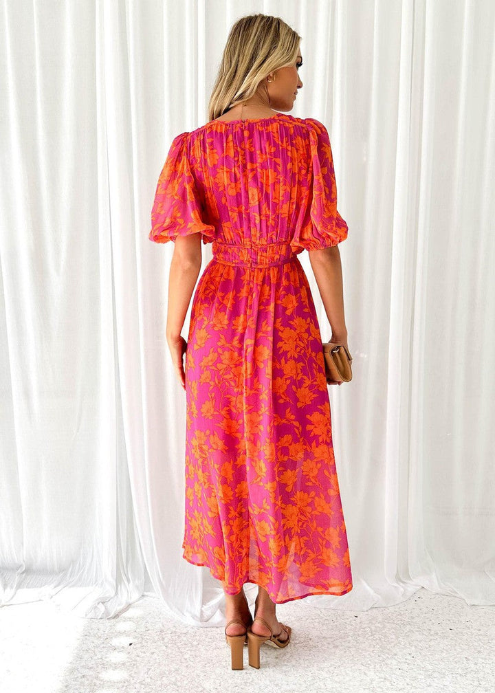 Laila | Dames Bloemenprint V-Hals Maxi Bruiloftsgast Jurk