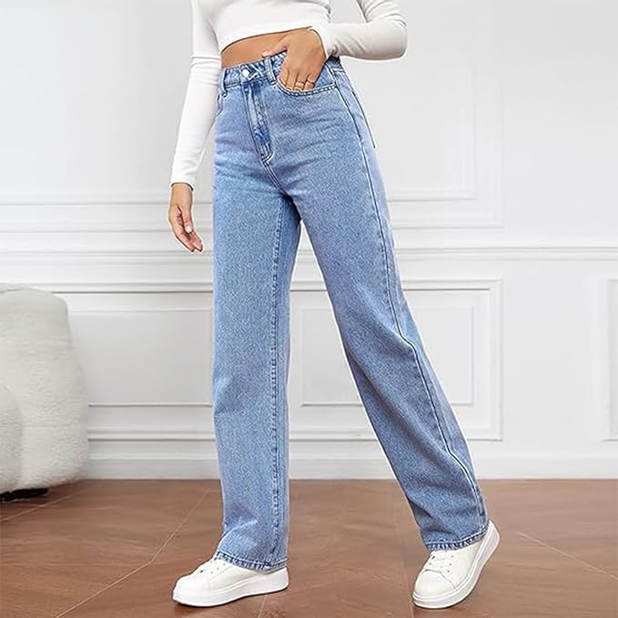 Bella | Damen Hohe Taille Weite Bein Jeans