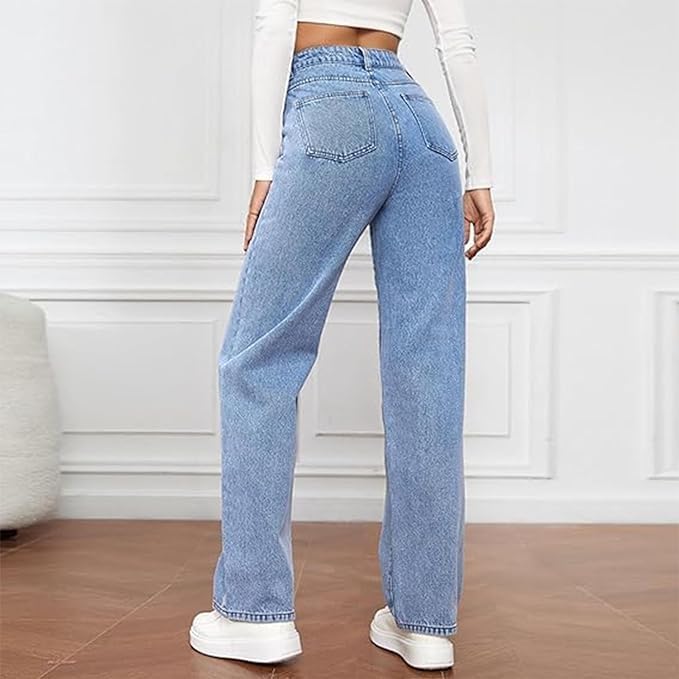 Bella | Damen Hohe Taille Weite Bein Jeans