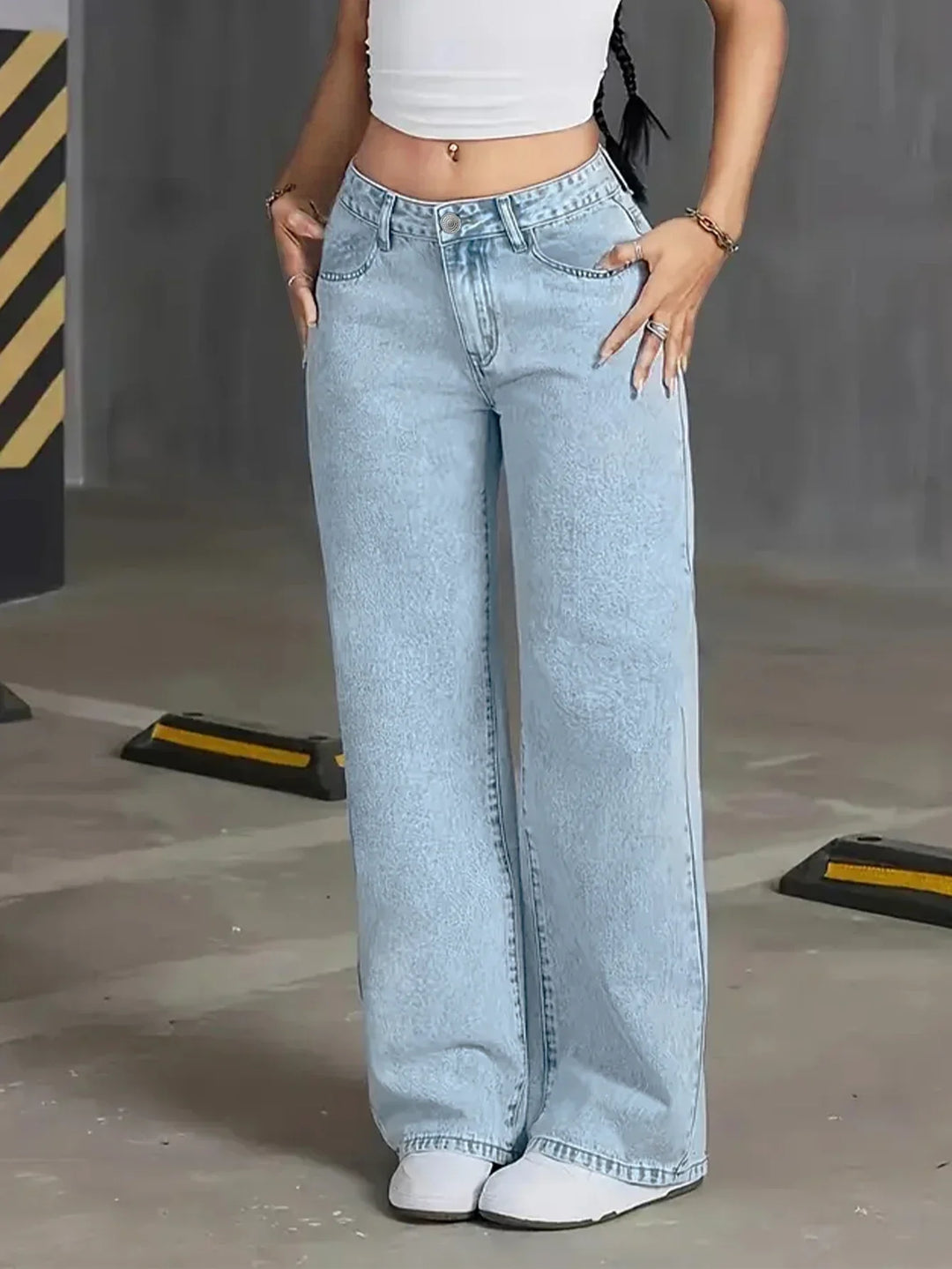 Elizabeth | Damen Hellgewaschene Weite Bein Jeans