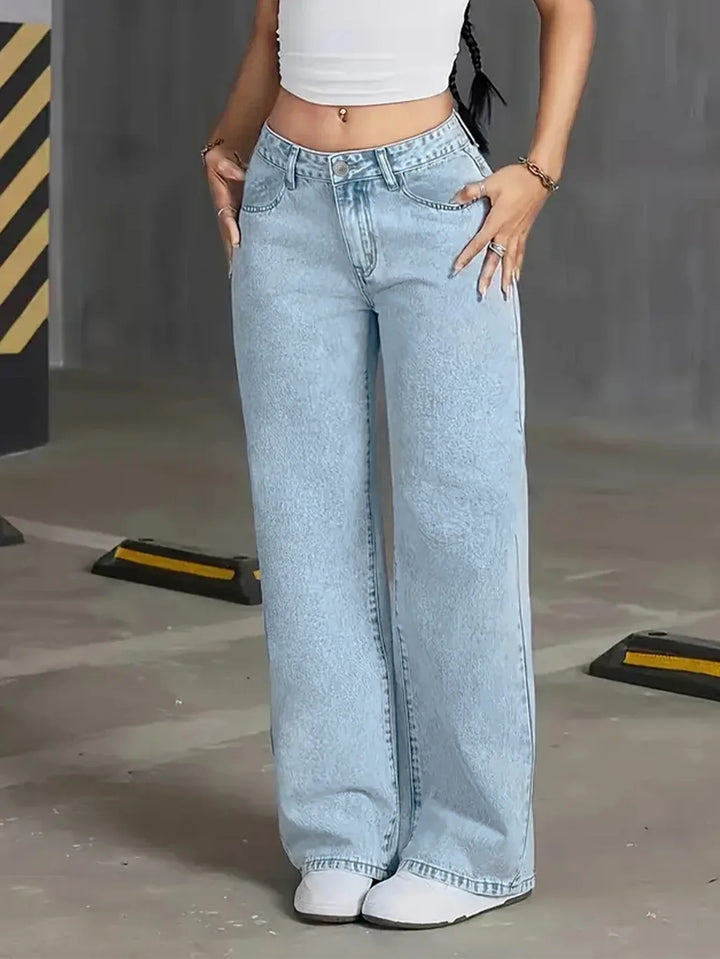 Elizabeth | Damen Hellgewaschene Weite Bein Jeans