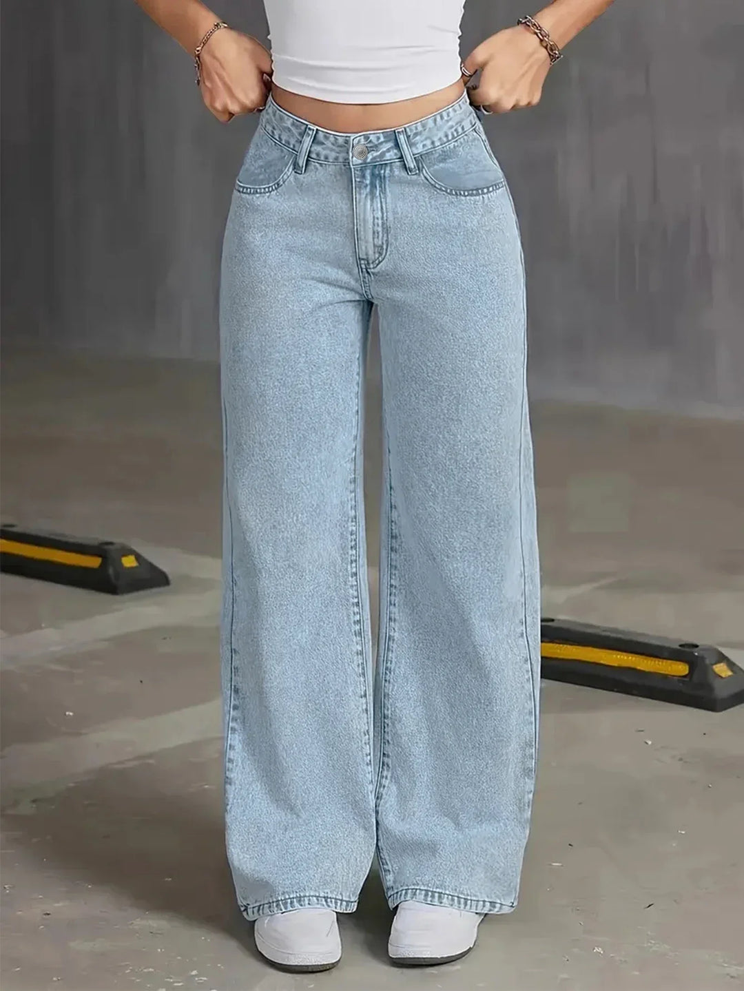 Elizabeth | Damen Hellgewaschene Weite Bein Jeans