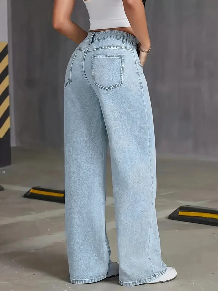 Elizabeth | Damen Hellgewaschene Weite Bein Jeans