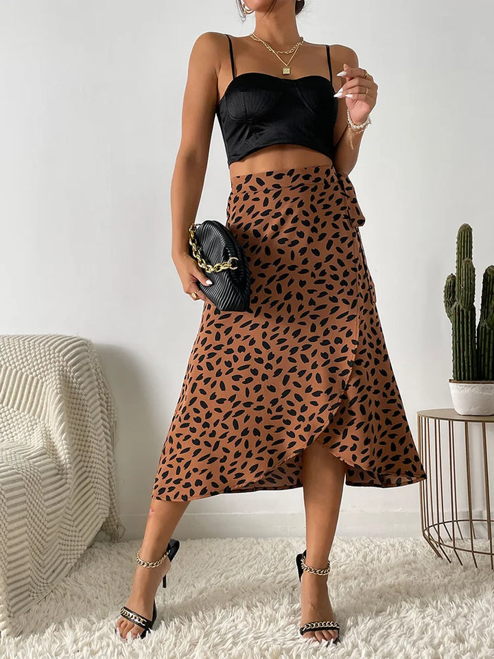 Adeline | Dames Bedrukte Wikkel Strik Casual Rok