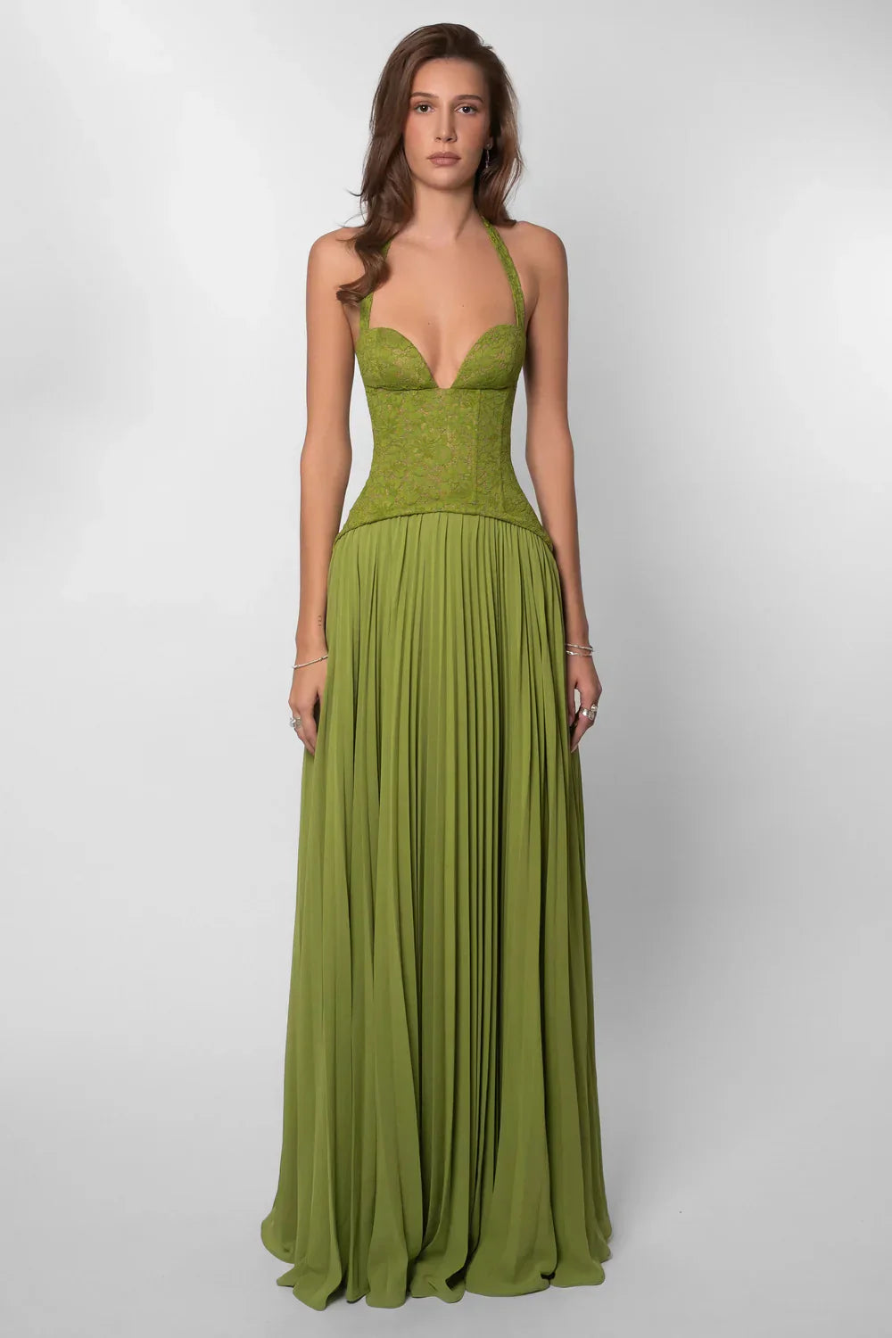 Paige | Dames Halter Geplooide Maxi Bruiloftsgast Jurk