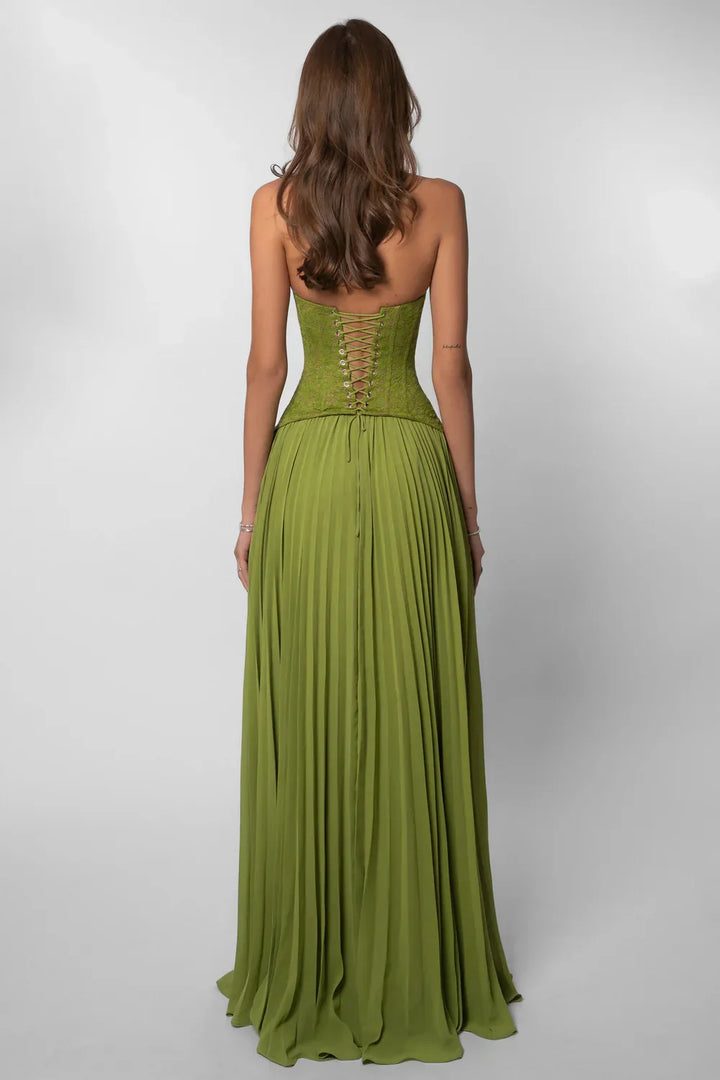 Paige | Dames Halter Geplooide Maxi Bruiloftsgast Jurk