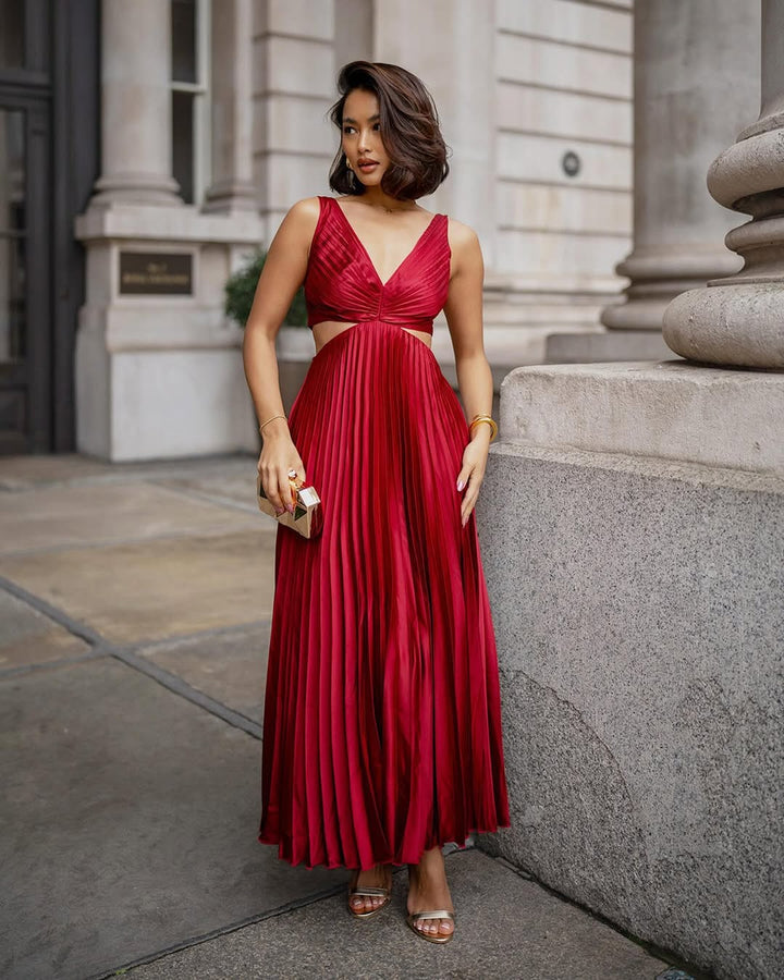 Dakota | Damen Falten Ausschnitt Taillen Midi Hochzeitsgastkleid
