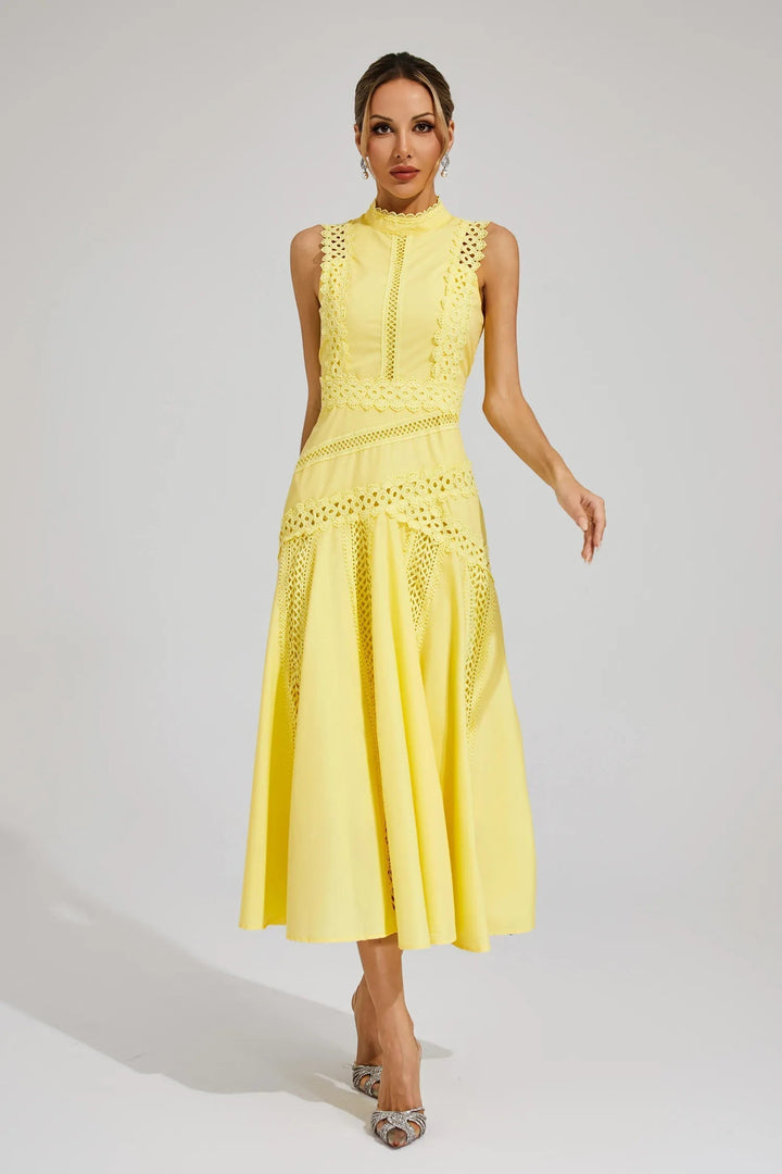 Desiree | Damen Ärmelloses Spitzen Midi Hochzeitsgastkleid