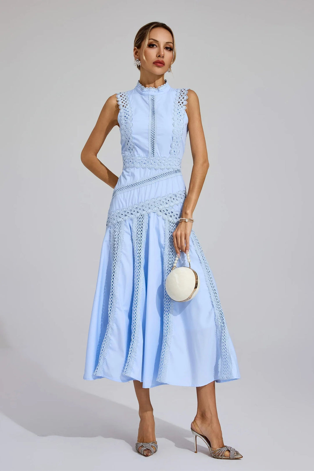Desiree | Damen Ärmelloses Spitzen Midi Hochzeitsgastkleid