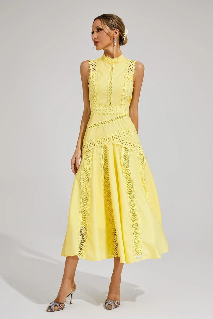 Desiree | Damen Ärmelloses Spitzen Midi Hochzeitsgastkleid