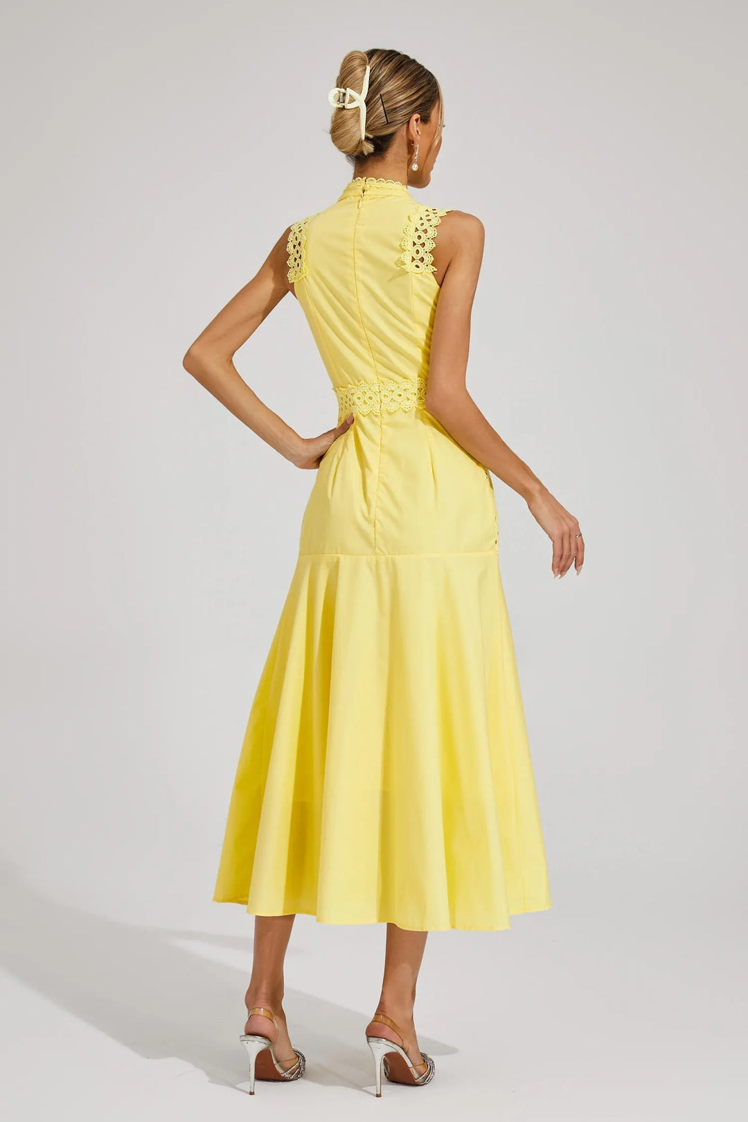 Desiree | Damen Ärmelloses Spitzen Midi Hochzeitsgastkleid