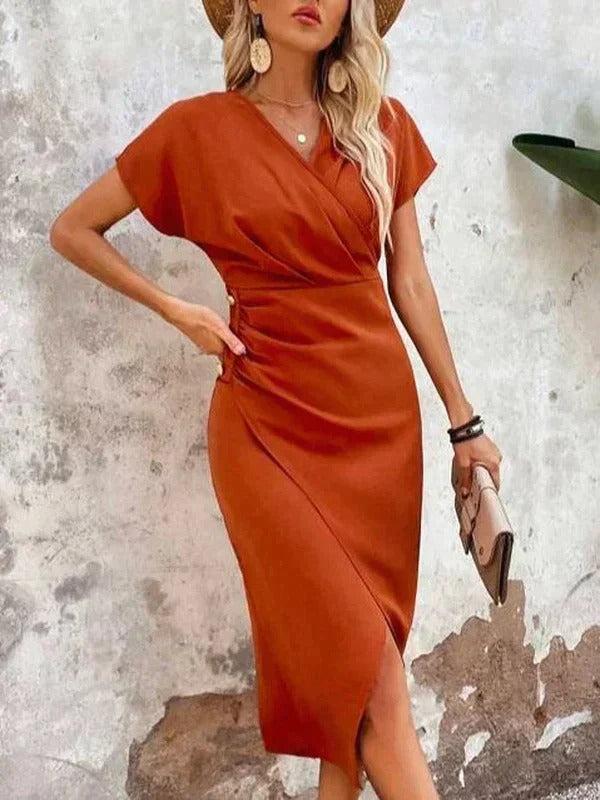 Sophie | Damen Wickel V-Ausschnitt Midi Hochzeitsgastkleid