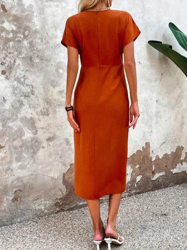 Sophie | Damen Wickel V-Ausschnitt Midi Hochzeitsgastkleid