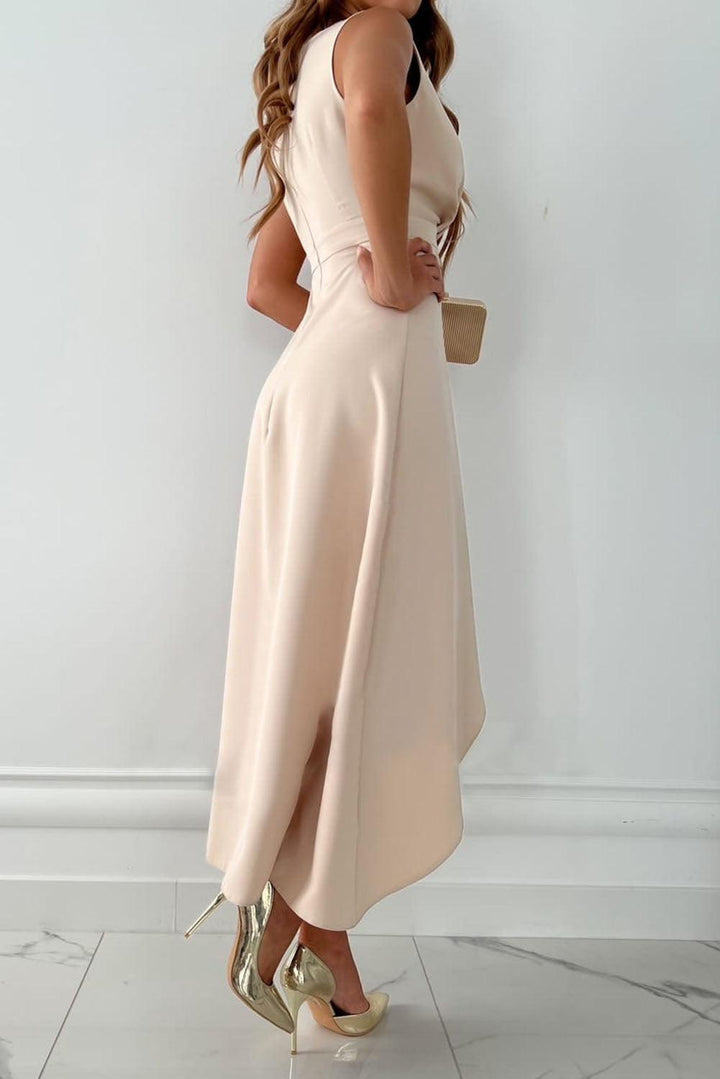 Ingrid | Damen Ärmelloses Asymmetrisches Midi Hochzeitsgastkleid