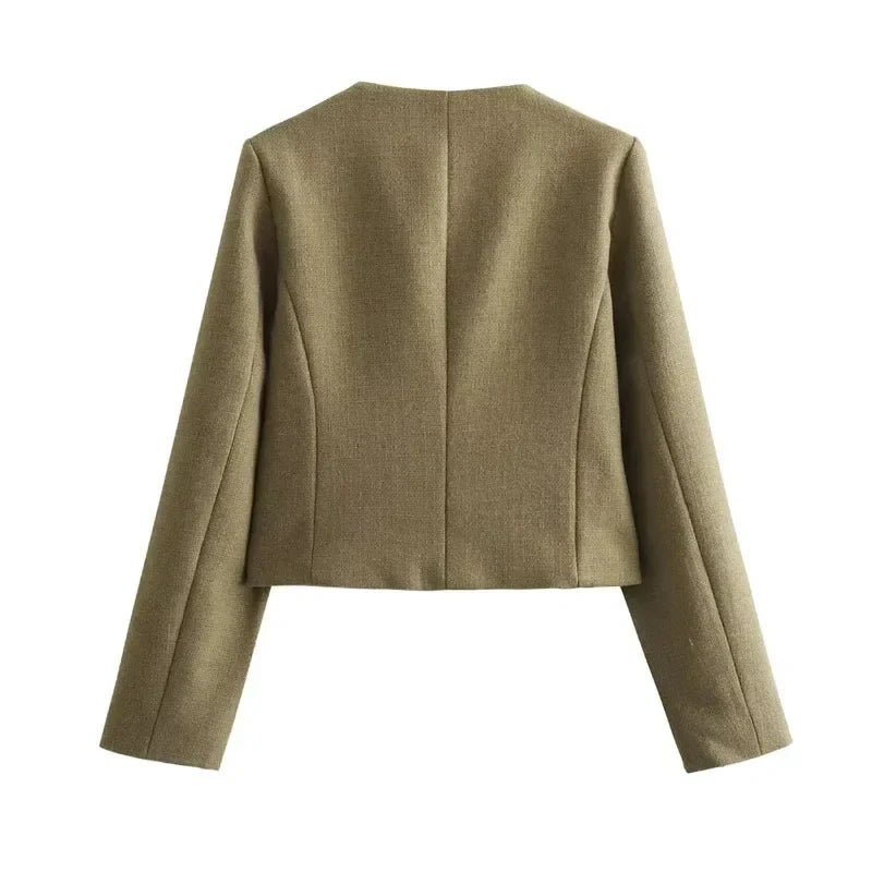 Audrey | Damen Kurz geschnittene Bomberjacke mit Knopfleiste vorne