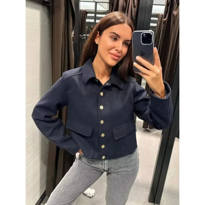 Autumn | Damen Kurz geschnittene Knopfjacke Minimalistisch Elegant